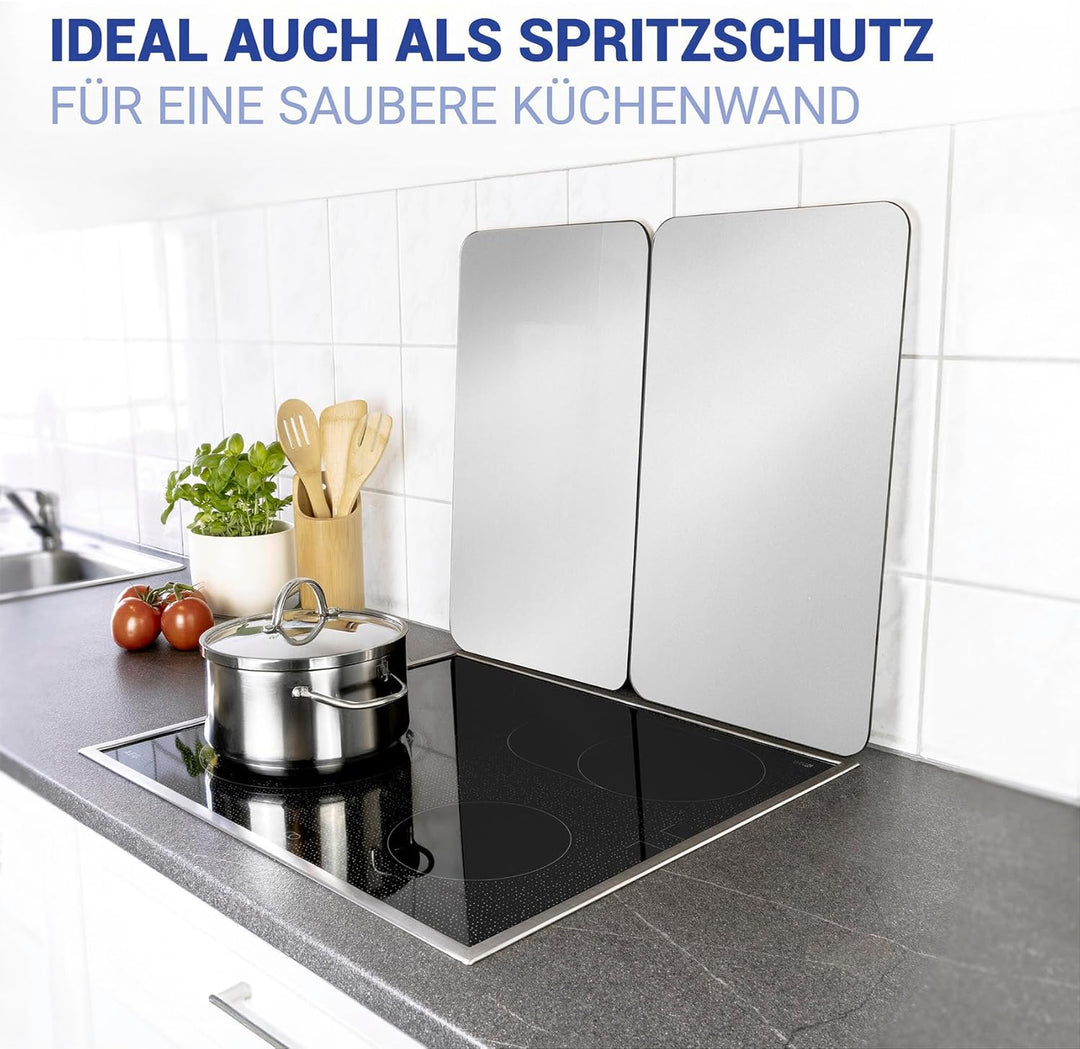 WENKO Herdabdeckplatte Universal Silber, 2er Set Herdabdeckung für alle Herdarten, Gehärtetes Glas,