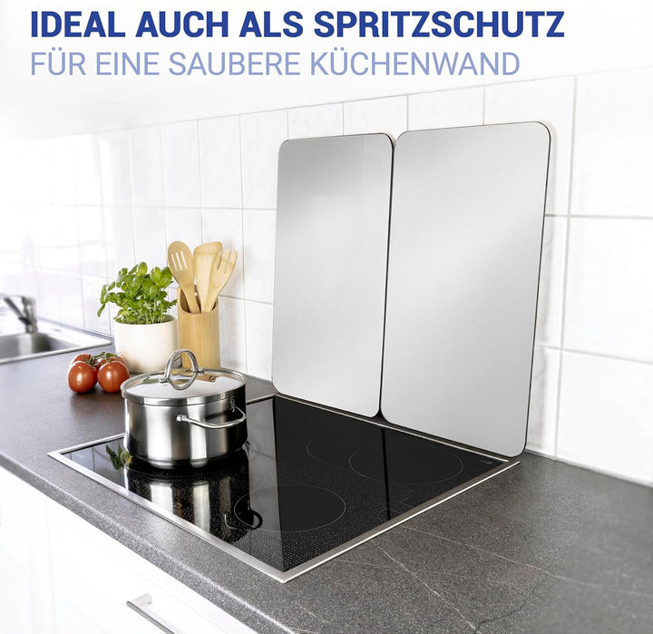 WENKO Herdabdeckplatte Universal Silber, 2er Set Herdabdeckung für alle Herdarten, Gehärtetes Glas,