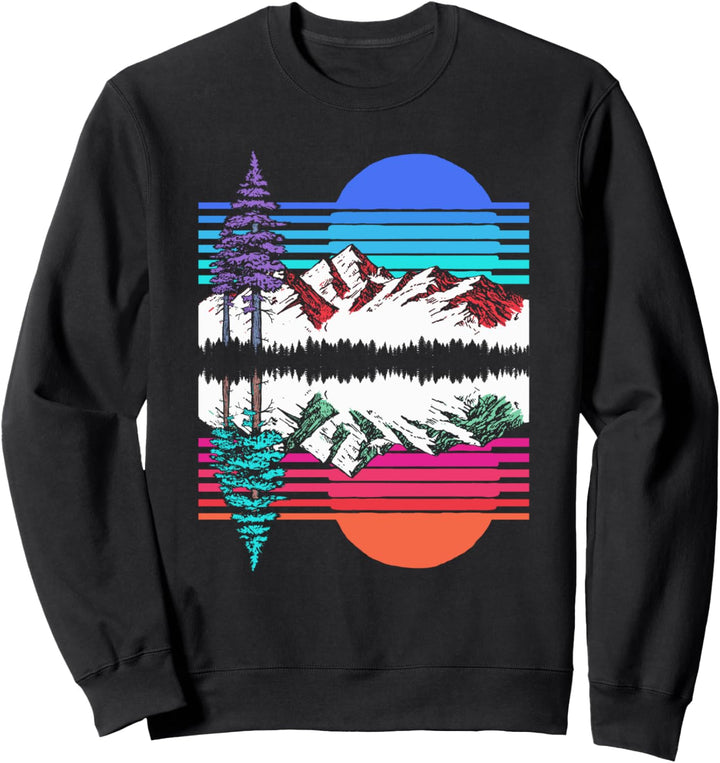 Mountain & Trees Reflection Vintage 80's Vapor Wave Outdoor Sweatshirt