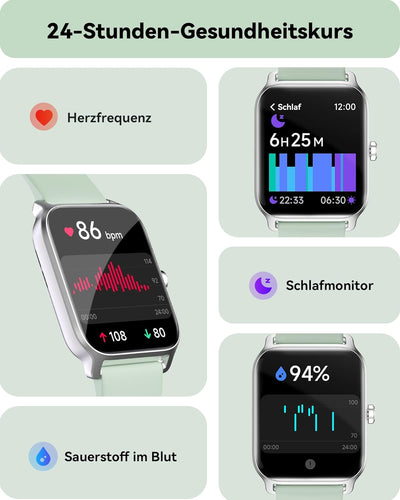 Smartwatch (Anrufe tätigen und empfangen), 1.8" Smartwatch Damen mit Alexa integriertem Herzfrequenz