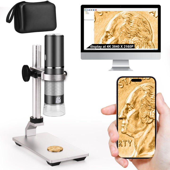 Ninyoon 4K WiFi Mikroskop mit Professionellem Ständer + Tasche für iPhone Android PC, 50-1000X Digit