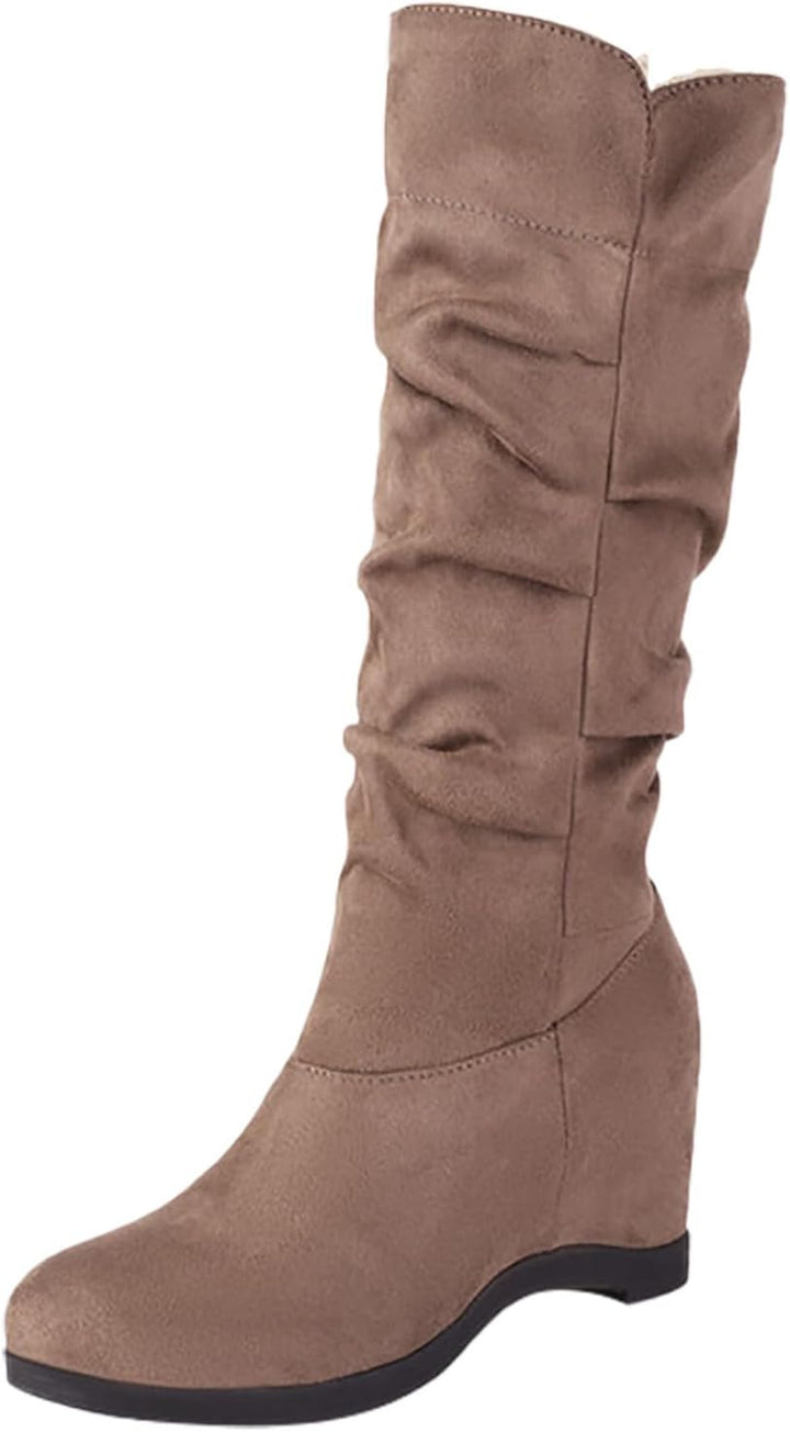 Winterstiefel Damen, Winterstiefel Damen mit Absatz Plateau Keilabsatz Langschaft Hohe Stiefel Elega