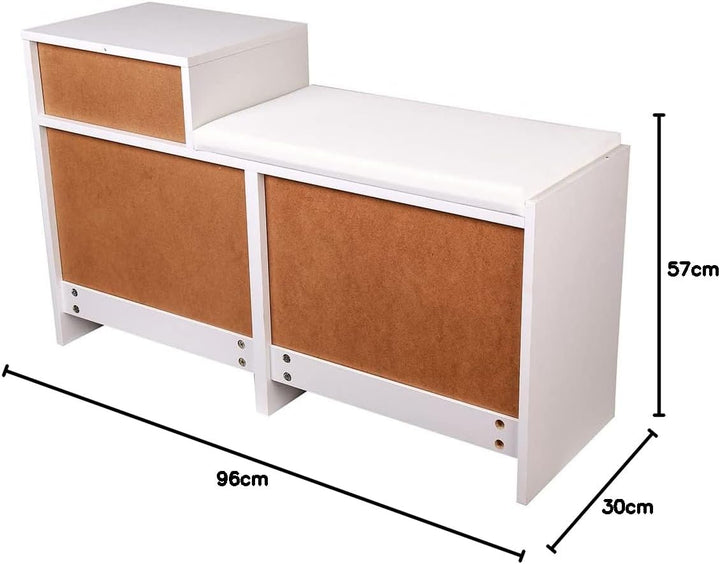 BAKAJI Schuhtruhe, gepolsterte Sitzbank, Weiss, Holz, Slim, 5 x 57 x 30 cm, 94,5x57x30 cm