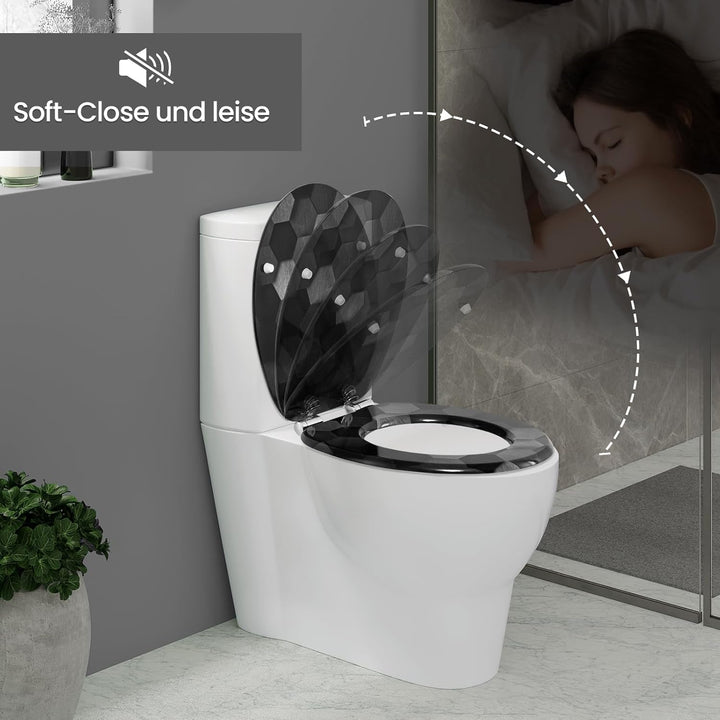 WOLTU Toilettendeckel mit Absenkautomatik, WC Sitz O Form MDF, Klodeckel mit Motiv, Klobrille Toilet
