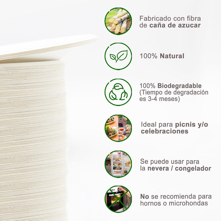 EXNIMA, Packung 50, 100 oder 200, biologisch abbaubare Einweg-Zuckerrohr-Einwegteller, rund, Einwegg