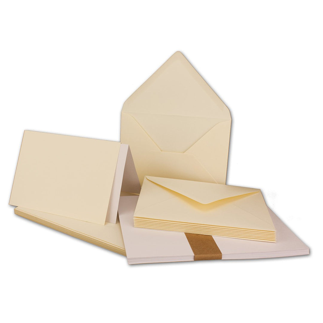 75x Faltkarten SET DIN A6/C6 mit Brief-Umschlägen in Vanille - inklusive Einleger - 14,8 x 10,5 cm -