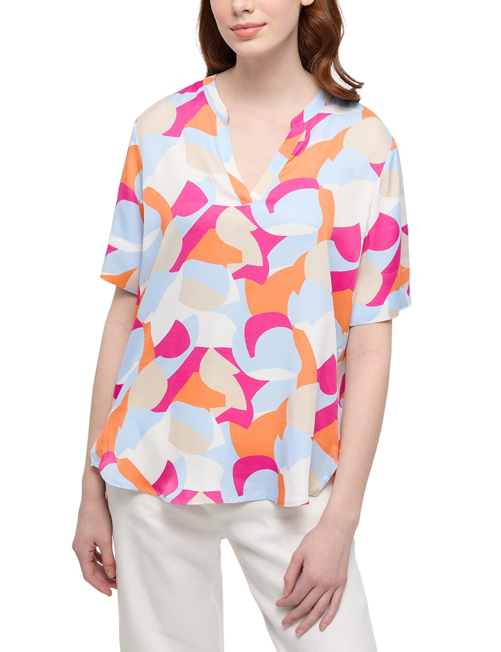 ETERNA Modern Fit Bluse Halbarm Kelchkragen Muster rosa 38, 38
