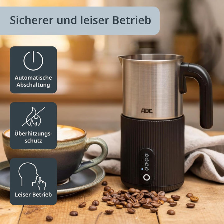 ADE Design Elektrischer Milchaufschäumer 4in1 | für heissen & kalten Milchschaum | Milchwärmer | für