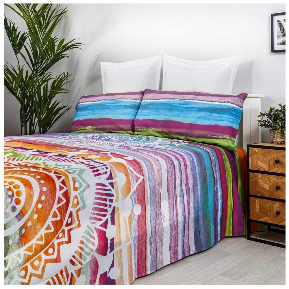 COTTON ARTean Bettwäsche-Set, Mandala, Aquarell, 90 x 190/200 cm, 50 % Baumwolle, 50 % Polyester. Ca