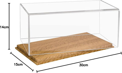 HMF 46873 Acryl Vitrine / Schaukasten mit Holzsockel für Modellautos | 30 x 15 x 14 cm | Transparent