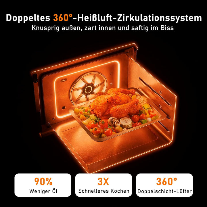 Heissluftfritteuse 2 Kammern 10L Airfryer [2 Fächer je 5l, sehr leiser Betrieb, 10 Programme, 2 Geri