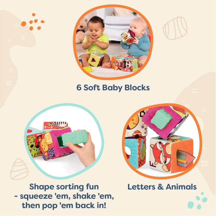 B. toys - ABC Block Party - Soft-Alphabet-Blöcke - 6 Bauklötze &amp; 5 Einsätze für Babys - Briefe &amp; Tie