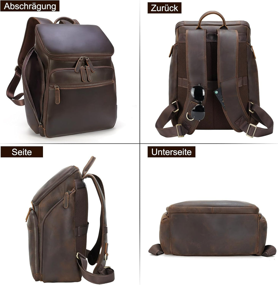 TIDING Rucksack Herren Leder 15,6 Zoll Laptop Tasche Schulrucksack Laptoptasche Grosse Kapazität Day