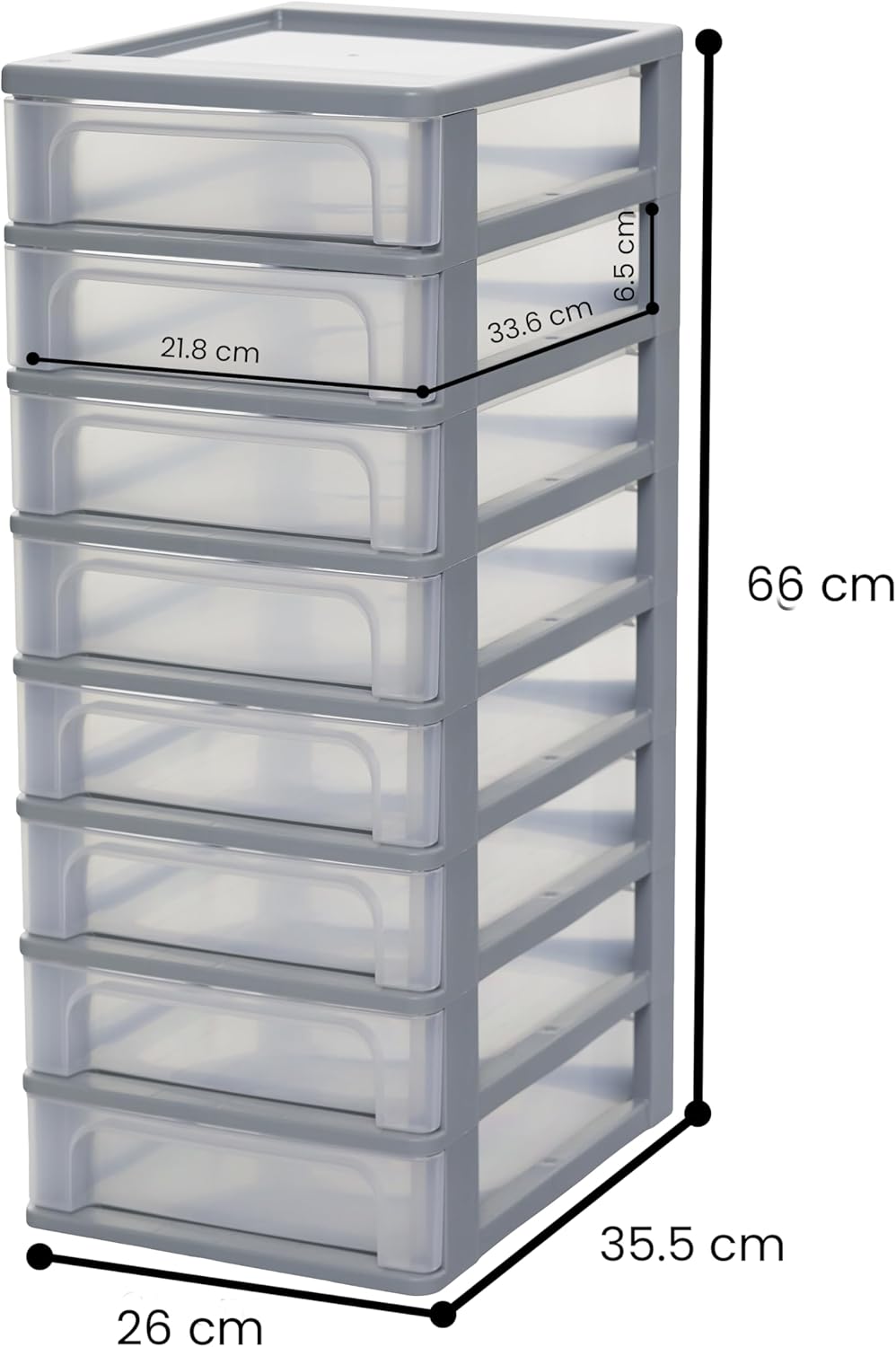 Iris Ohyama, Kunststoff Schubladenbox mit 8 tiefen Schubladen, Grau, Easy-Pull-System, A4, A5 & A6 F