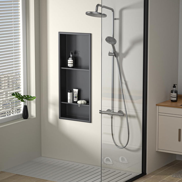 Edelstahl Duschnische 75 X 30 cm Mattschwarze Nischendusche Ohne Keramikfliese Wandnische, Mit Trenn
