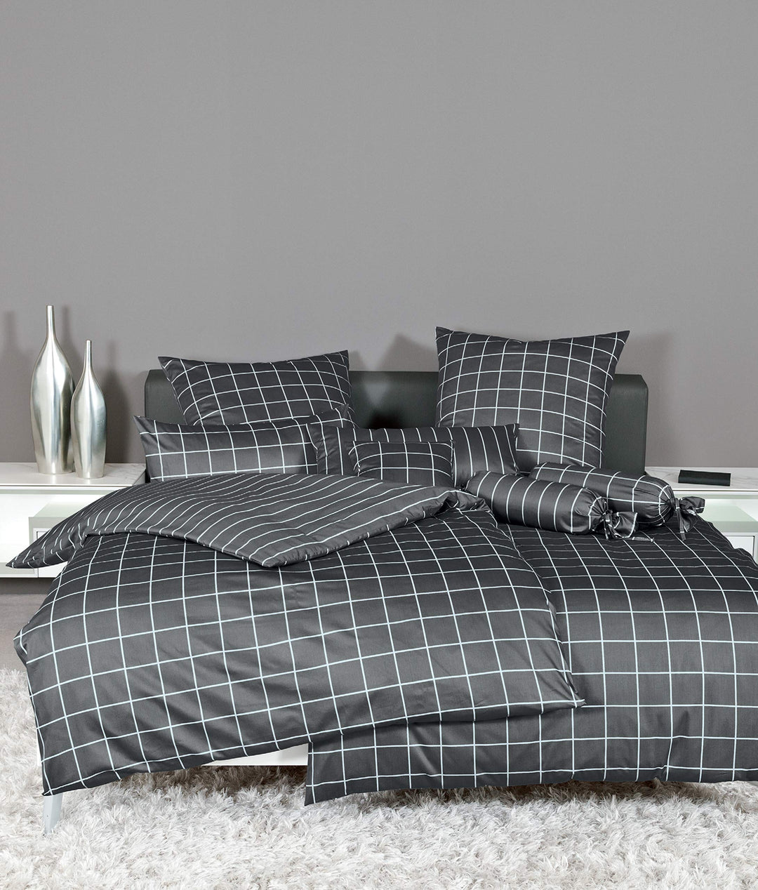 Janine Mako Satin Bettwäsche modernclassic 155 x 200 cm anthrazit Fb. 48 155 cm x 200 cm Anthrazit,