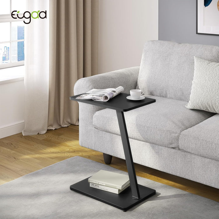 EUGAD Beistelltisch C Form, Couchtisch Sofatisch Wohnzimmertisch, mit Metallgestell, für Sofa Couch