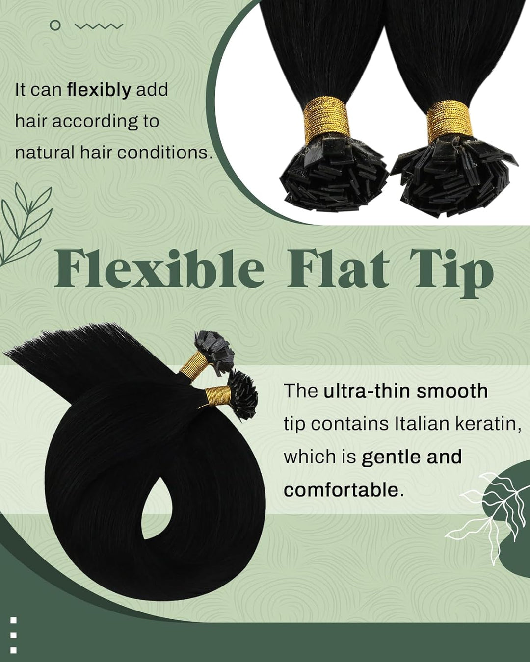 Ugeat Flat Tip Extensions 60cm Bonding Extensions Echthaar Schwarz Bonding Echthaar Extensions Kerat
