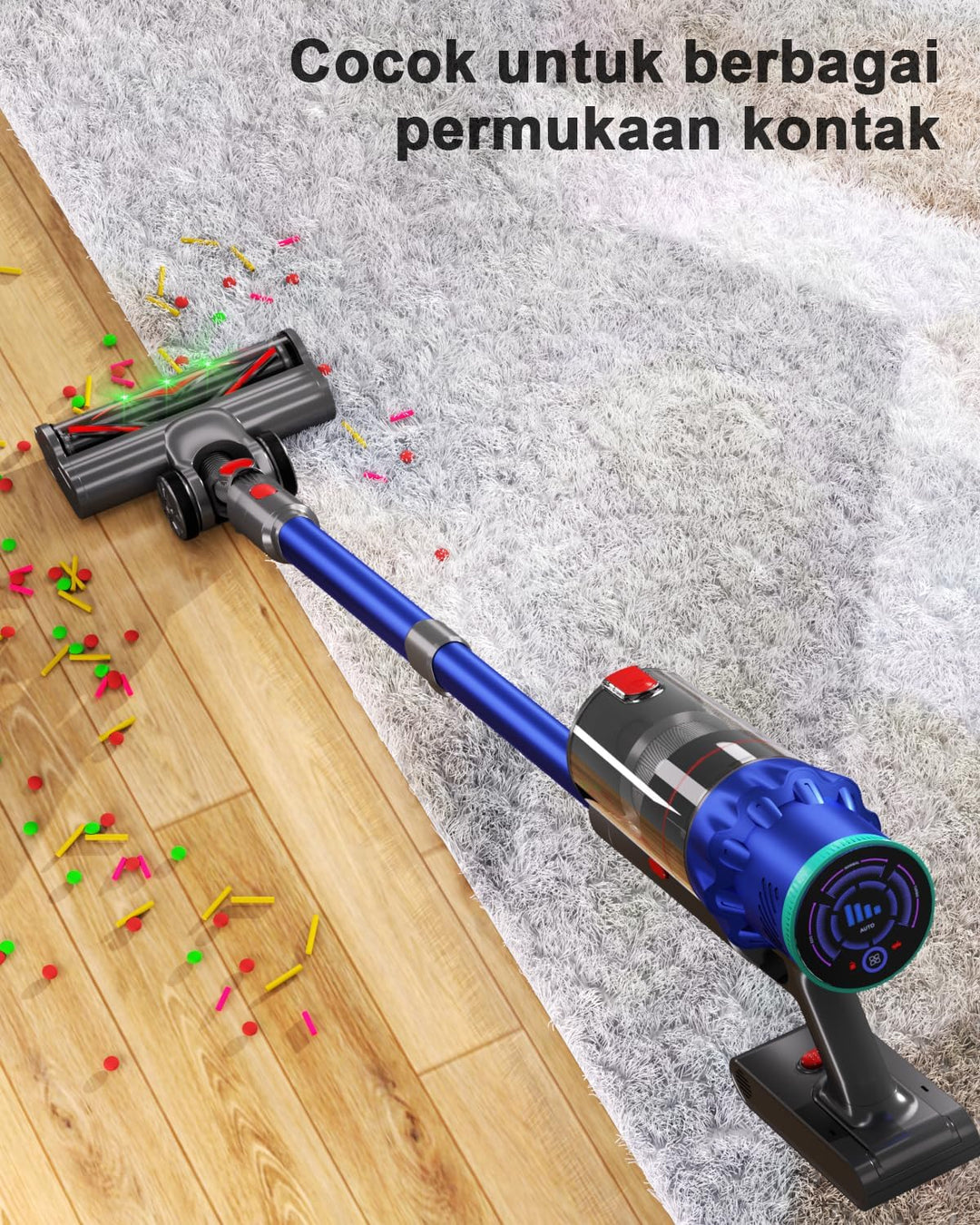 Akku Staubsauger, 550W 48000Pa Staubsauger Kabellos - Langer Laufzeit mit LED Display und Anti Tangl