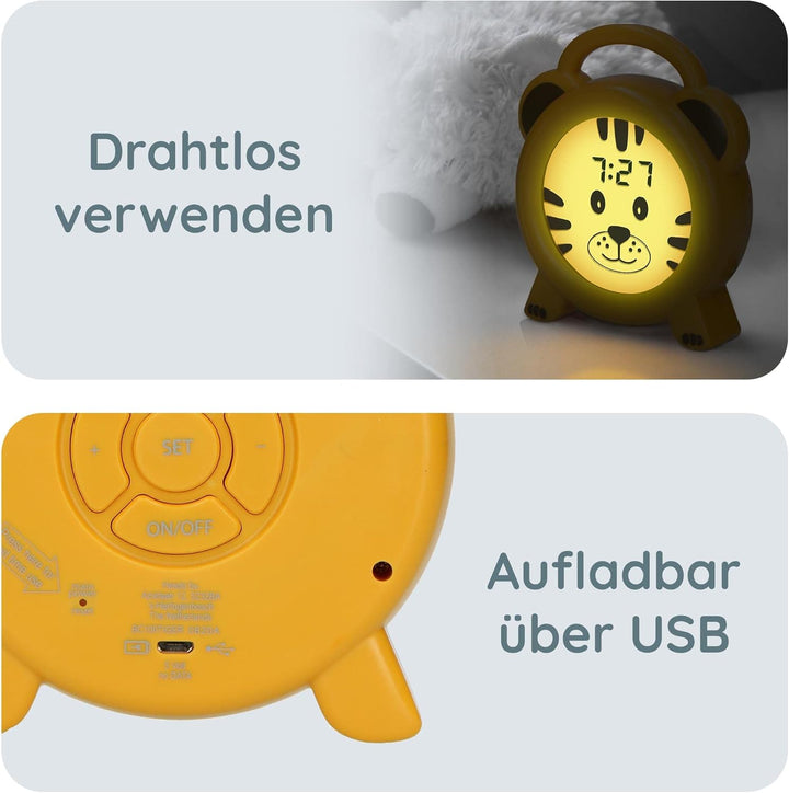 Alecto BC100TIGER - Pädagogischer Wecker Kinder - Schlaftrainer & Nachtlicht Kinder - Lernen von Sch