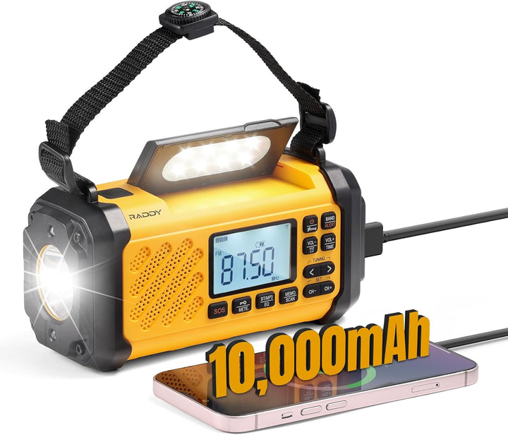 [10,000mAh Akku] Raddy SH-906 Notfallradio, tragbares Solar-Handkurbelradio mit AM/FM/SW/VHF, Tasche