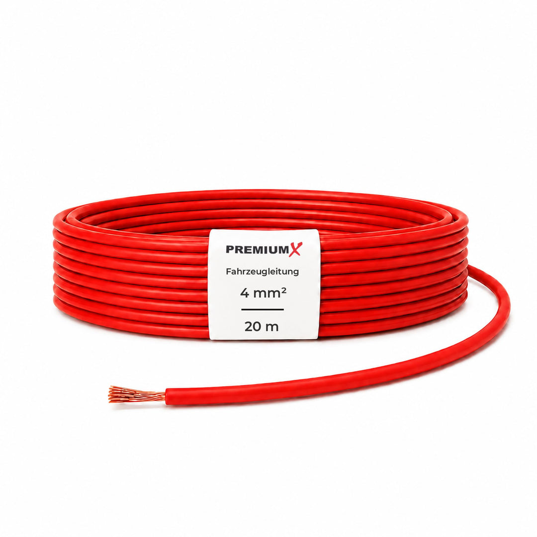 Premium X Fahrzeugleitung FLRY-B 20m 4mm² Rot I Flexible KFZ Kabel Litze I asymmetrisch konstruiert