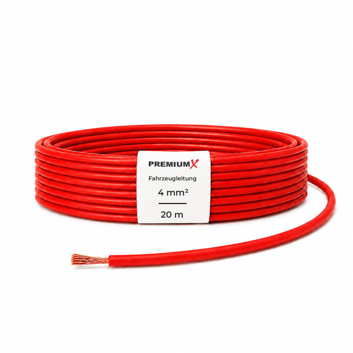 Premium X Fahrzeugleitung FLRY-B 20m 4mm² Rot I Flexible KFZ Kabel Litze I asymmetrisch konstruiert