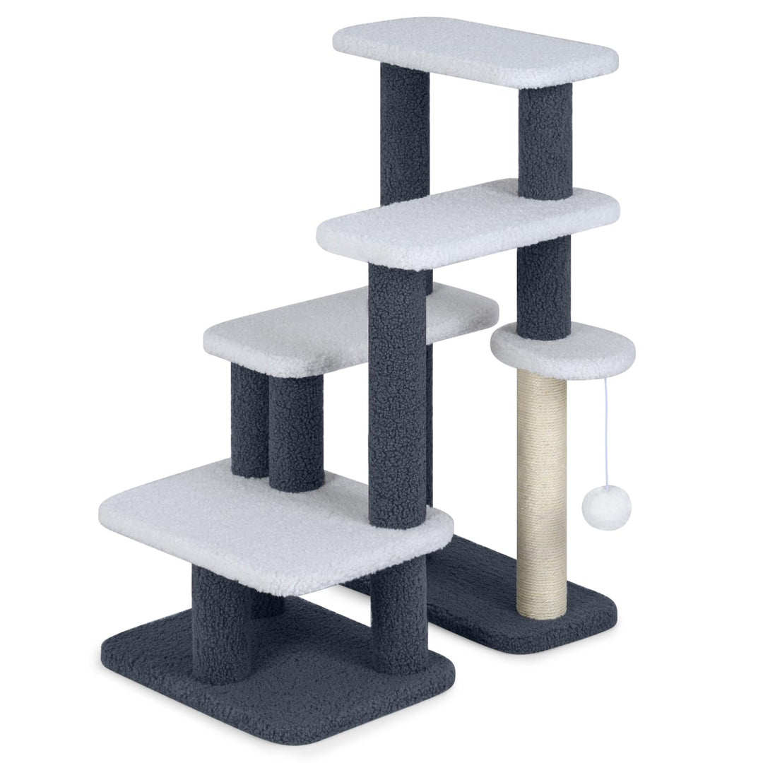 GOPLUS Katzentreppe 4-stufige, 2 in 1 Kratzbaum Hundetreppe mit Sisal-Kratzpfosten, 4 grosse Plattfo
