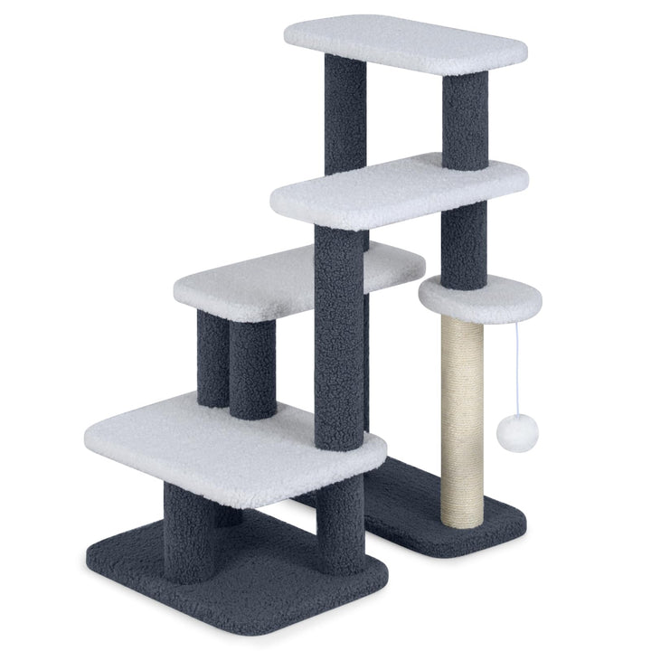 GOPLUS Katzentreppe 4-stufige, 2 in 1 Kratzbaum Hundetreppe mit Sisal-Kratzpfosten, 4 grosse Plattfo