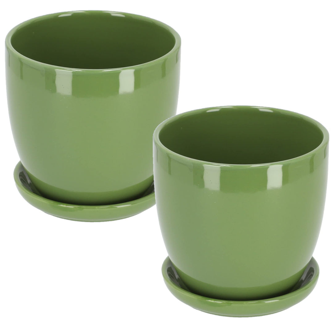 KOTARBAU® 2er Set Keramik Blumentopf Übertopf für Blumen Pflanzen ⌀ 17 cm mit Tropfschale Grün ⌀ 17