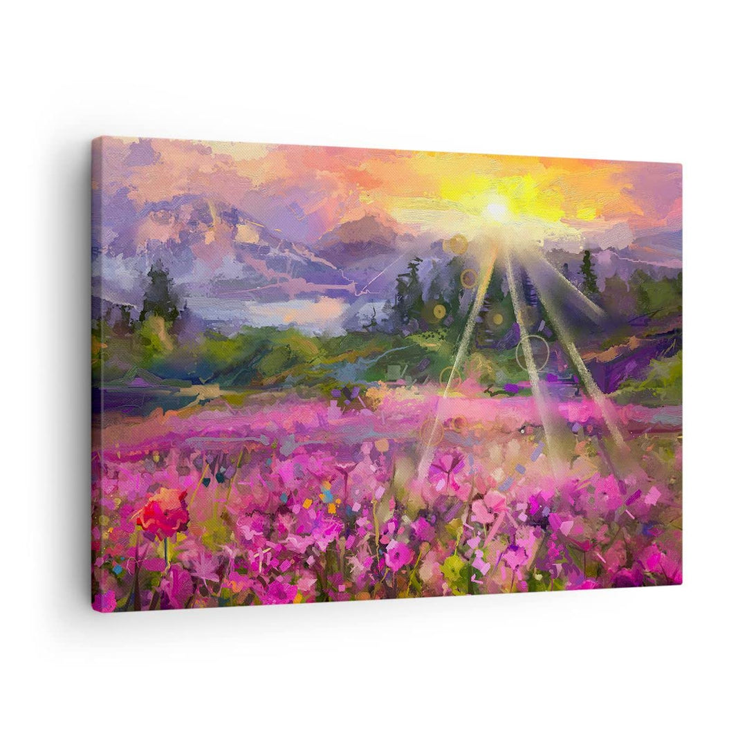 Bilder auf Leinwand Berge Blumen Blumen Leinwandbild mit Rahmen 70x50cm Wandbilder Dekoration Wohnzi