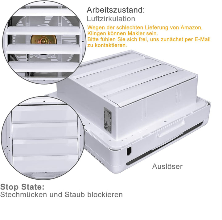 Abluftventilator 800m³/h Ø 250mm,2 Richtungen umkehrbar Starker Luftstrom Wandmontierte Ventilatoren