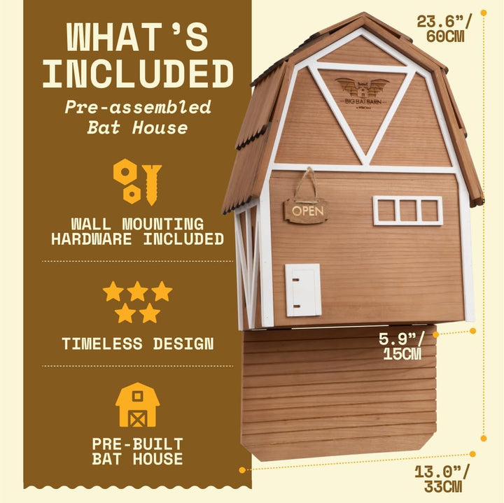 WildYard Big Bat Barn 3-Kammer-Fledermaushaus - Braun, inkl. Montagematerial - Schutz für bis zu 150