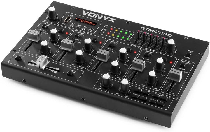Vonyx STM2290 8-Kanal DJ Mischpult Bluetooth, DJ Mixer, Audio Mixer mit USB MP3 Player, Audio Mischp