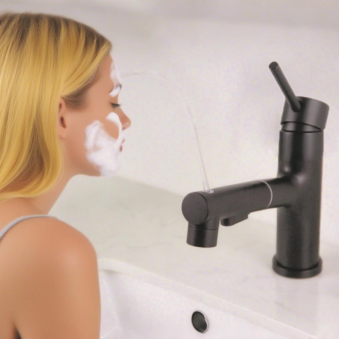 Wasserhahn Bad Schwarz, SEMANEY Waschtischarmatur mit Herausziehbarer Brause 3 Modi, Mischbatterie W
