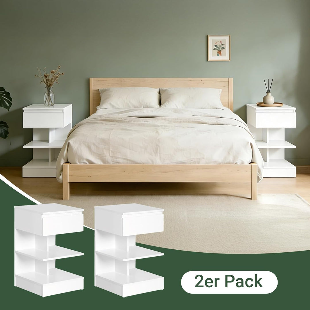 SoBuy FBT49-Wx2 Beistelltisch 2er Set Nachttisch 2 stücke Nachtschrank Kommode mit 1 Schublade und 3