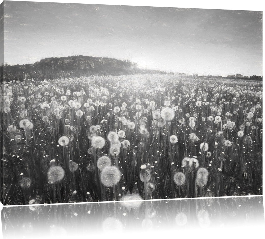 Pixxprint Pusteblumen Sonnenuntergang als Leinwandbild/Grösse: 100x70 cm/Wandbild/Kunstdruck/fertig