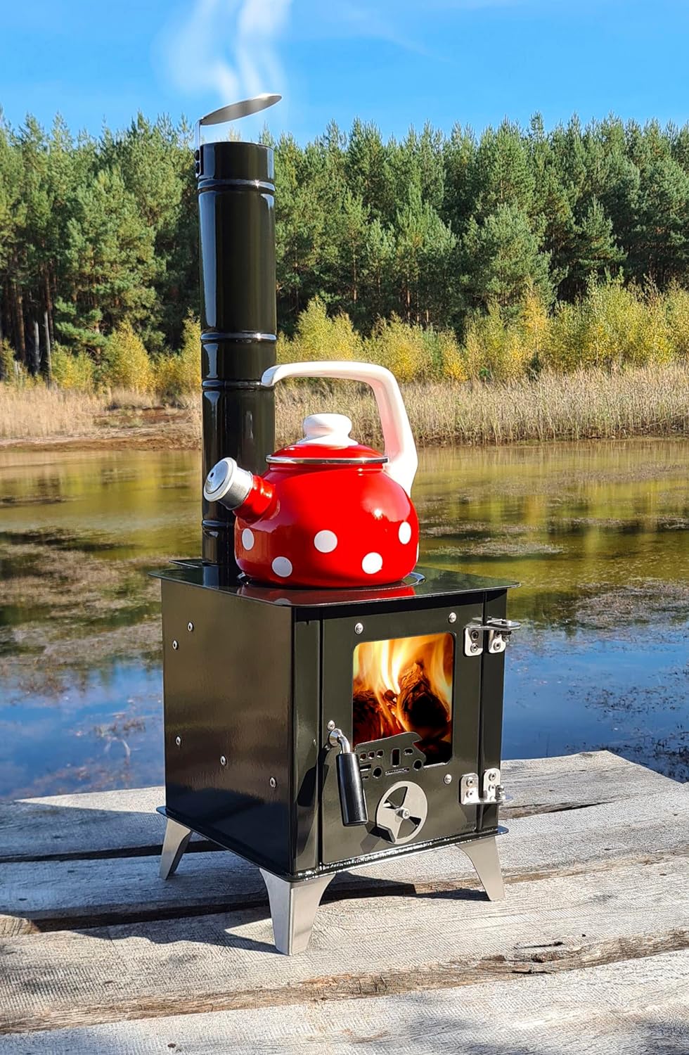 ECOfoxx Outdoor-Ofen "Tiny" mit Herdplatte, Zeltofen, Terrassenofen, Camping Ofen, Outdoor-Kamin, Ga
