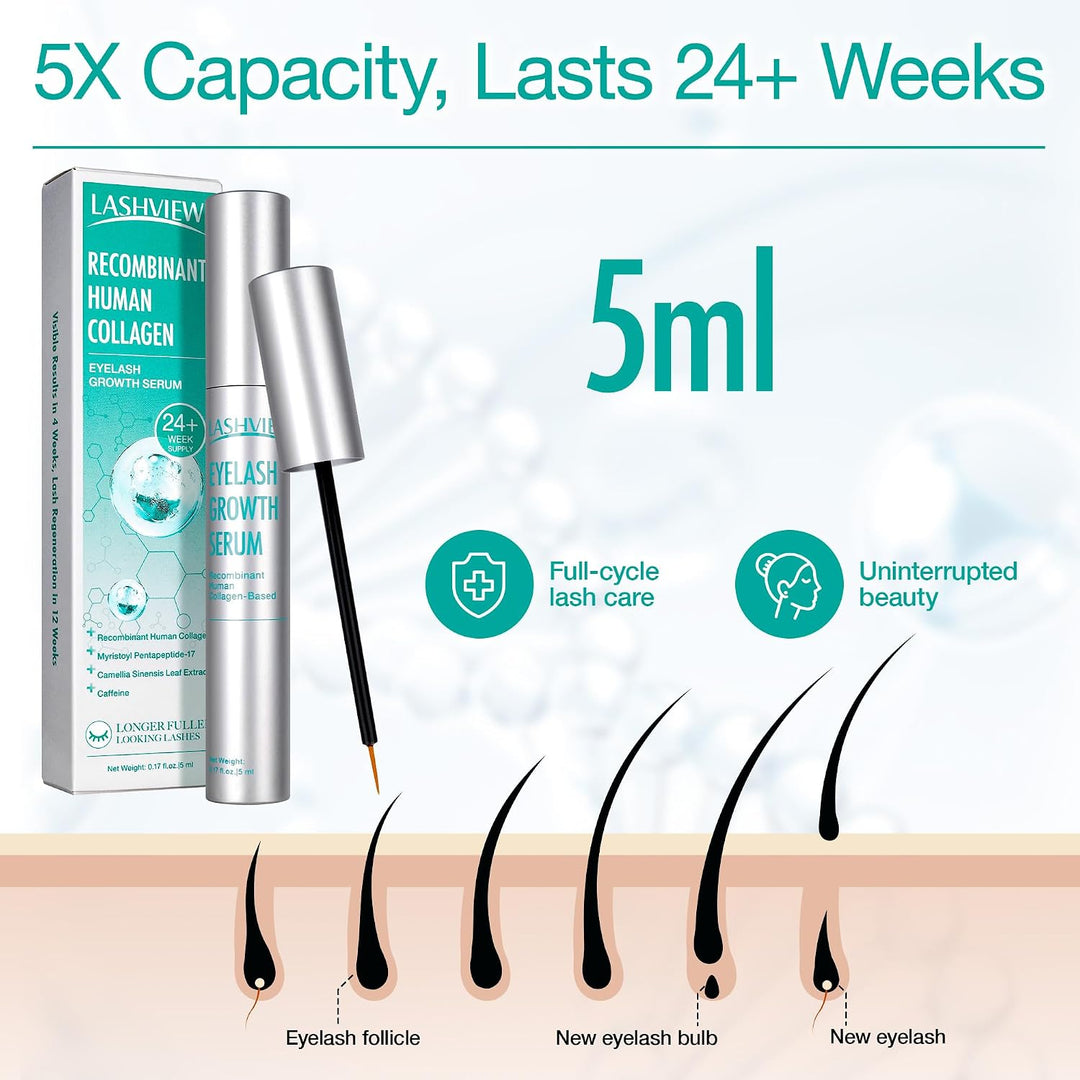 LASHVIEW Eyelash Growth Serum (0.17fl.oz / 5ml) - Premium Lash Enhancer for Longer, Thicker, Fuller