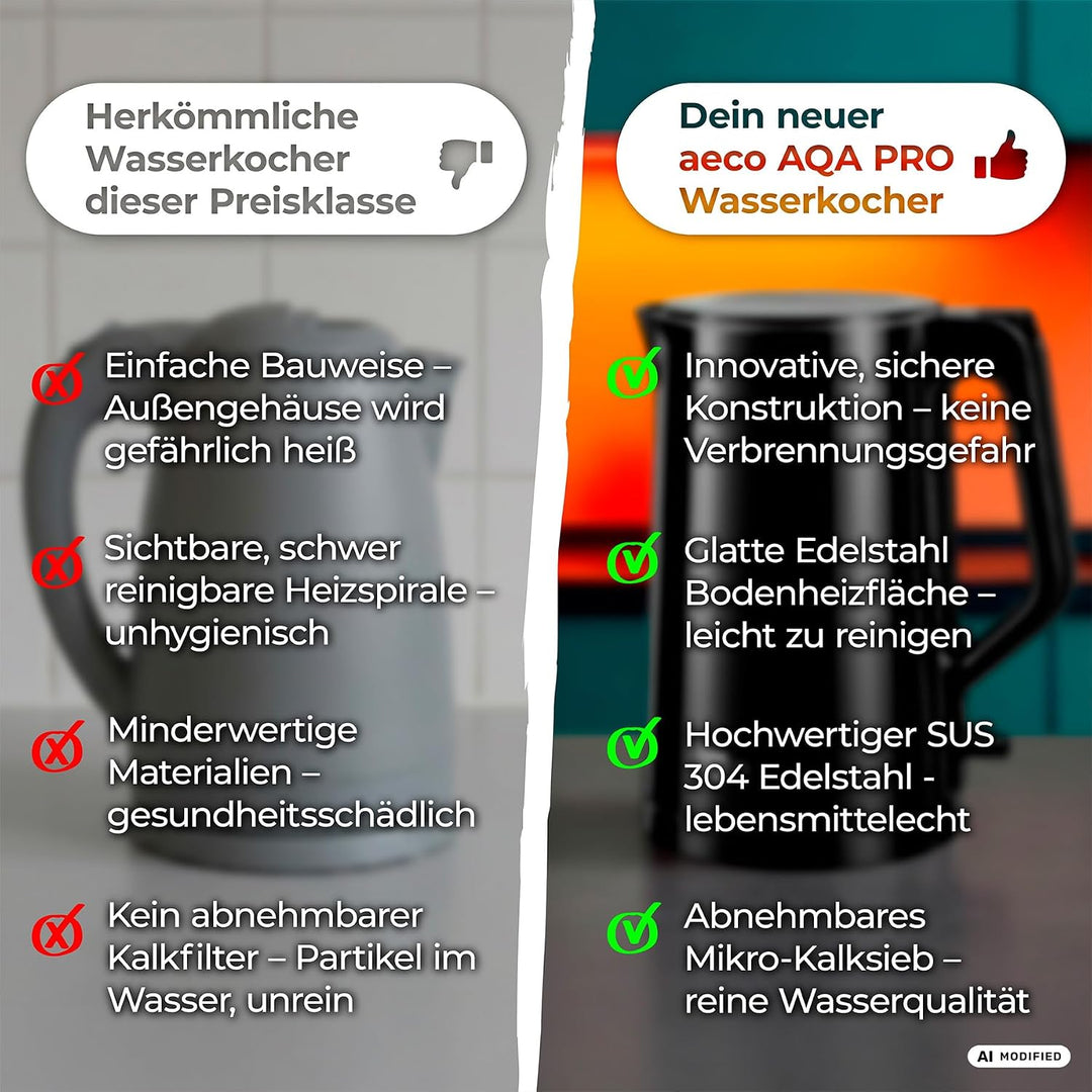 aeco AQA PRO elektrischer Wasserkocher Edelstahl Tee-Kocher Teebereiter electric kettle tea-maker bo