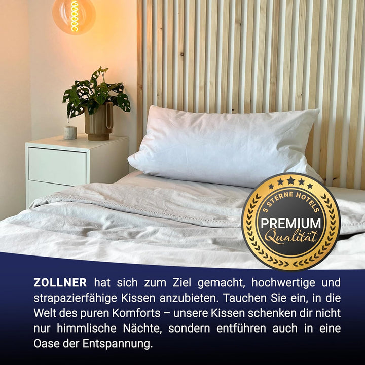 ZOLLNER Premium Kopfkissen aus 90% Daunen und 10% Federn - Made in Germany – für Allergiker geeignet