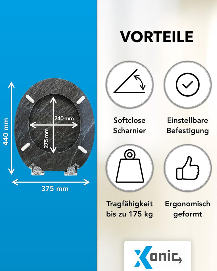 Xonic Design WC-Sitz - Premium Klo-Deckel - Toilettensitz mit Absenkautomatik - hochwertige Klobrill