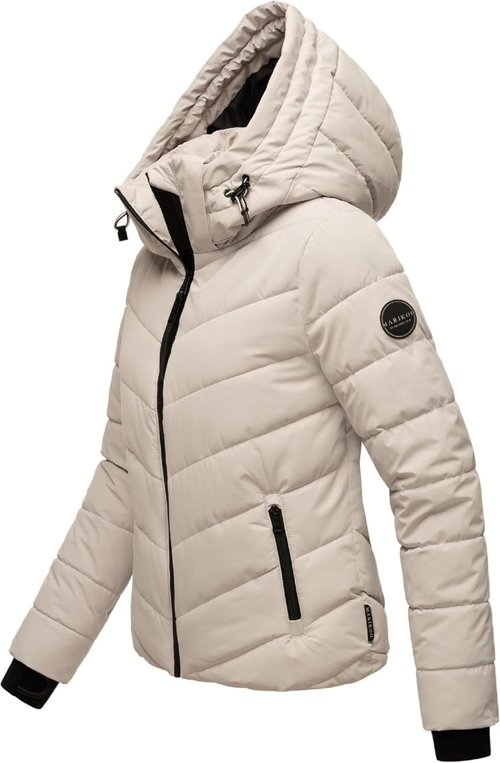 MARIKOO Damen Winterjacke warme Steppjacke mit Abnehmbarer Kapuze Samuiaa XVI XS-3XL XXL Light Grey,