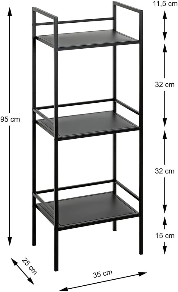 HAKU Möbel Regal, schwarz, Metall - Masse: B 35 x H 95 x T 25 cm, Style: Modern Schwarz B 35 x H 95