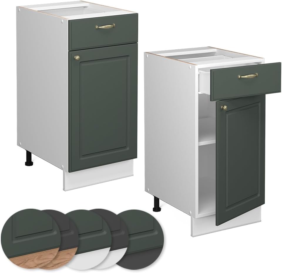 Vicco Küchenunterschrank Fame-Line, Grün-Gold Landhaus, 40 cm ohne Arbeitsplatte, zur Kombination mi