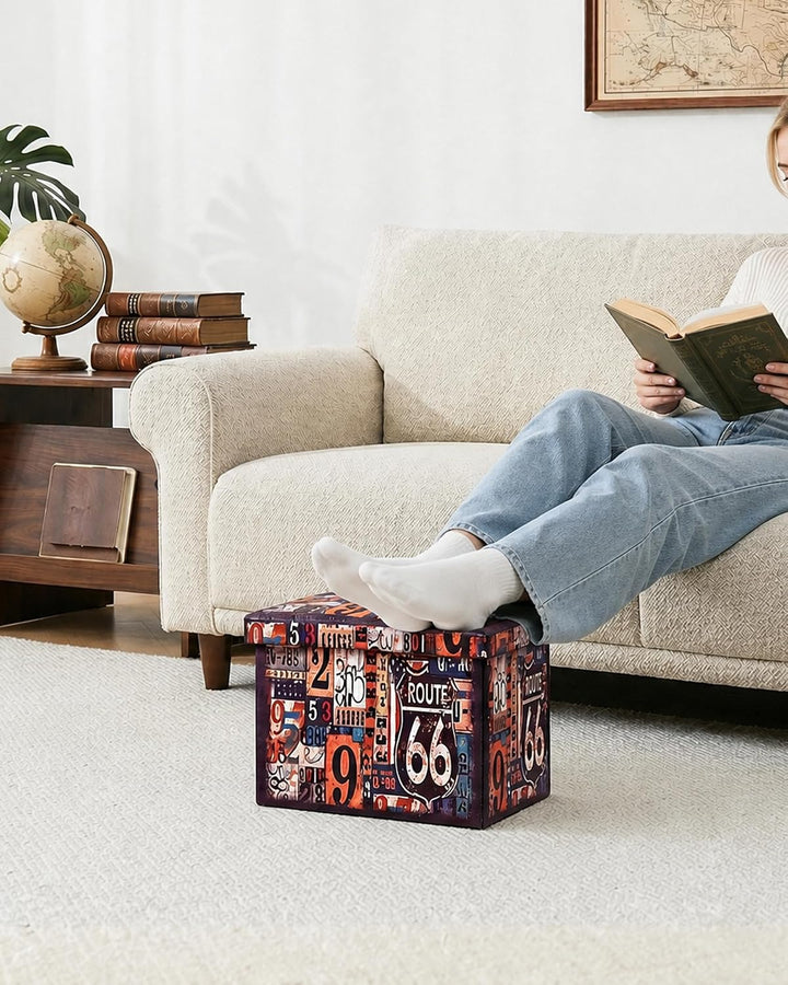 Bonlife Retro Kunstleder Hocker, Faltbarer Aufbewahrungshocker, Platzsparender Fusshocker für Wohnzi