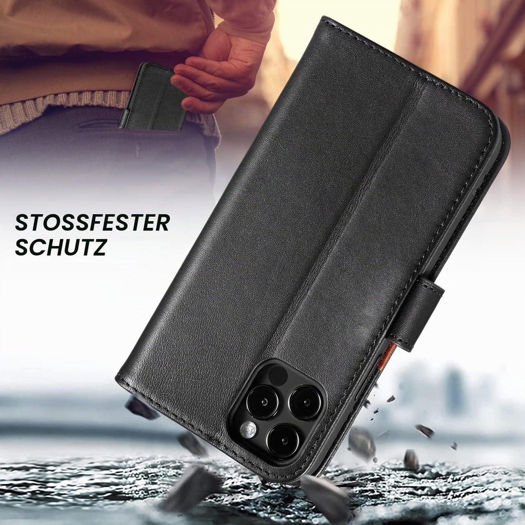 LENSUN Echtleder Hülle für iPhone 12, iPhone 12 Pro Handyhülle [Echtes Leder][Magnetverschluss][RFID
