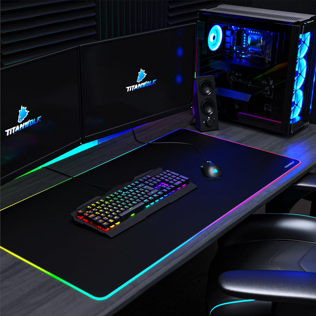 TITANWOLF - XXXL RGB Gaming Mauspad – 1200 x 600 mm - Mousepad - LED Multi Color - 7 LED Farben Plus