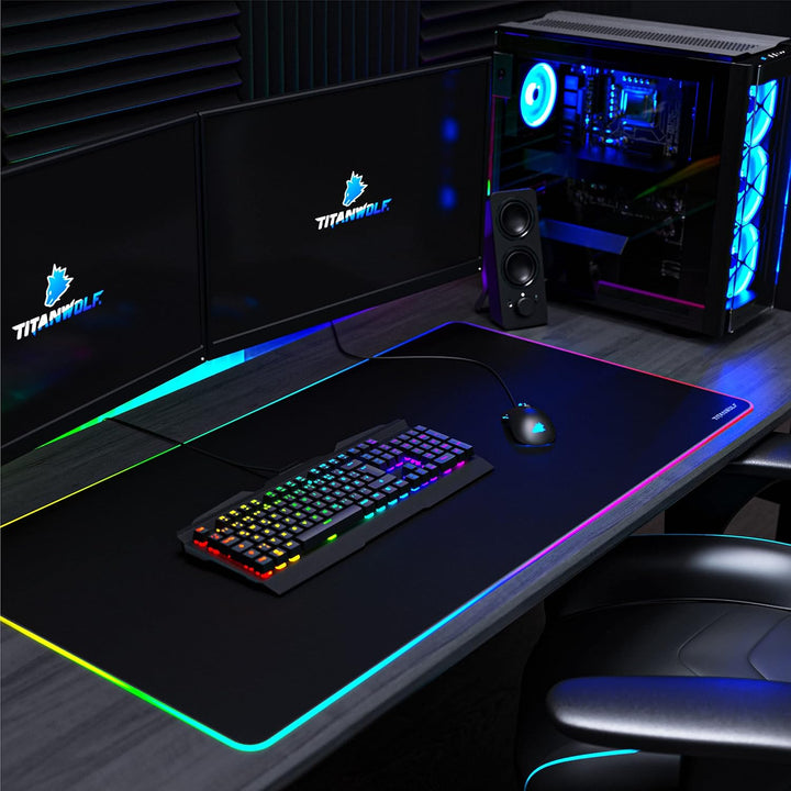 TITANWOLF - XXXL RGB Gaming Mauspad – 1200 x 600 mm - Mousepad - LED Multi Color - 7 LED Farben Plus