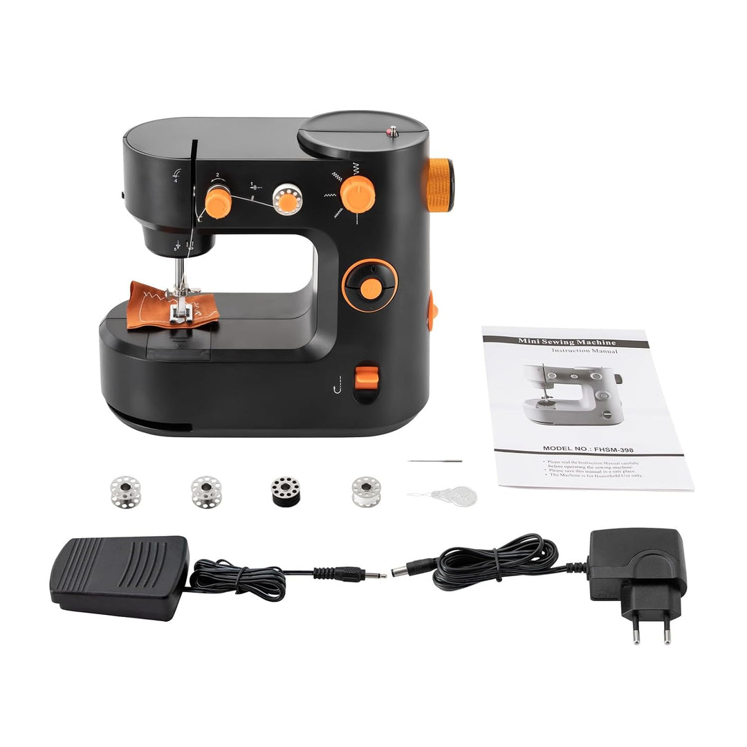 MINRS Mini-Nähmaschine mit Fusspedal (LED Licht, 5 Stichmuster, Fadenabschneider, Zwei-Wege-Nähen, A